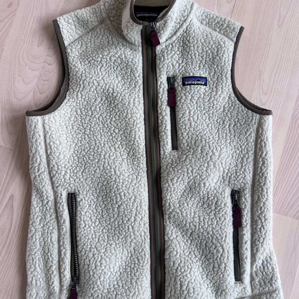 Patagonia Cream Fleece Vest with Black Accents